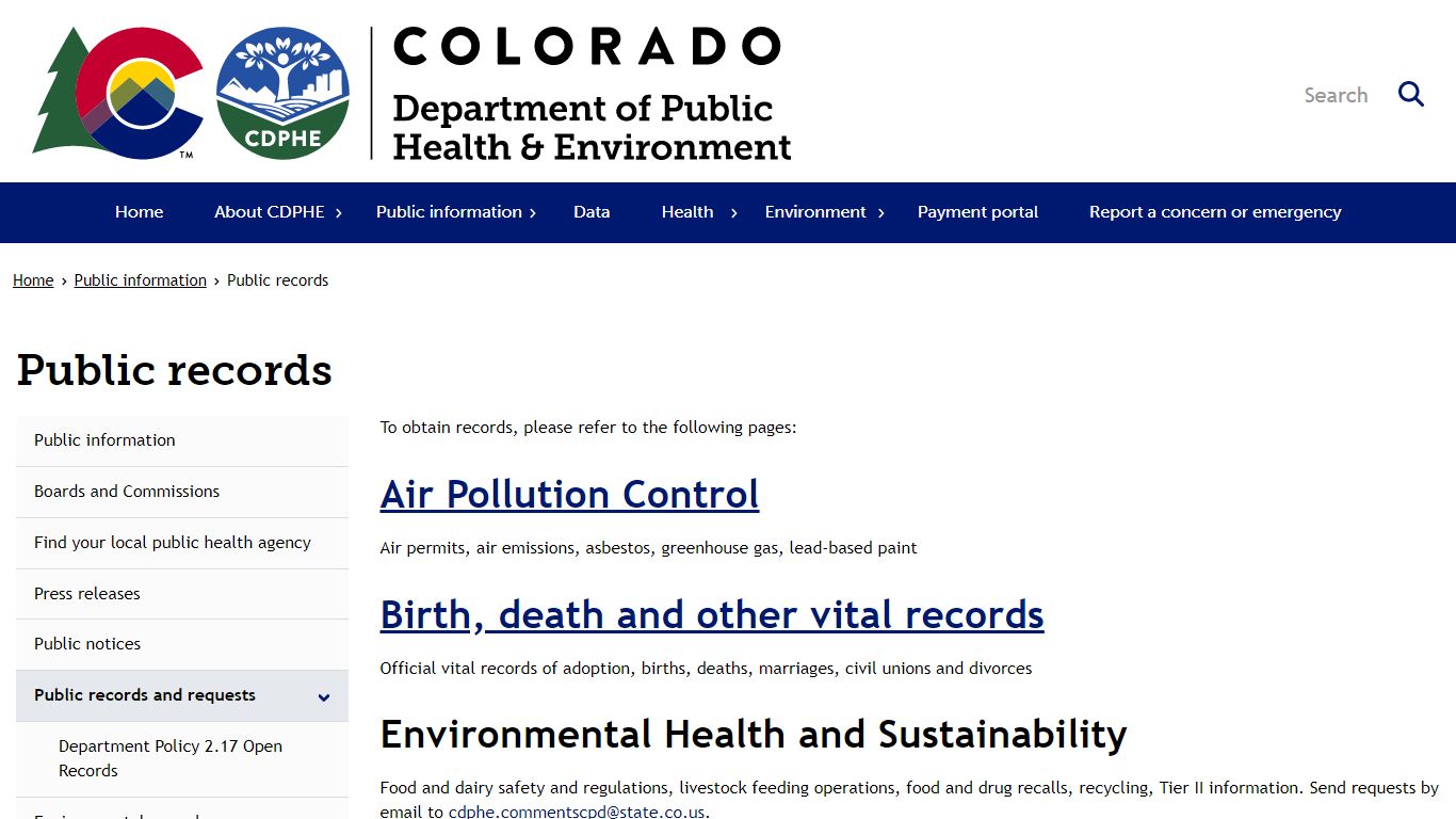 Public records | Department of Public Health & Environment